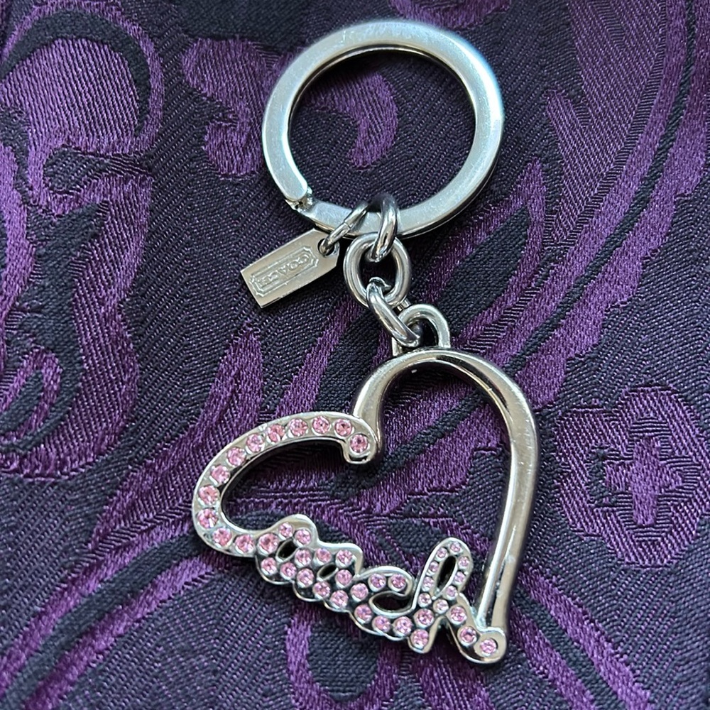 Pink Jewel Coach Heart Logo Keyring Keychain